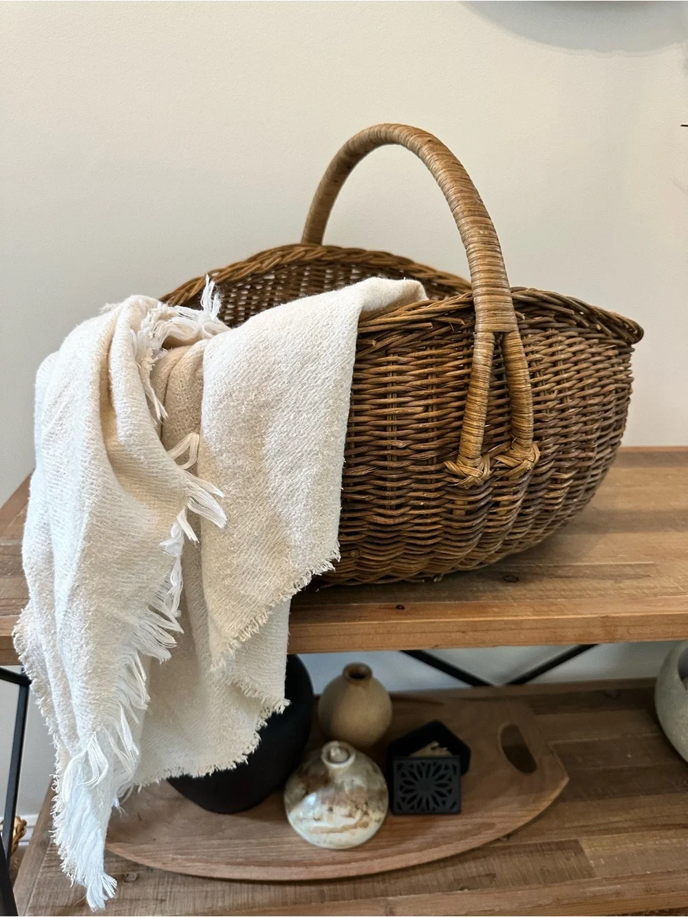 Large Vintage French-Style Woven Wicker Market & Gathering Basket Home Storage